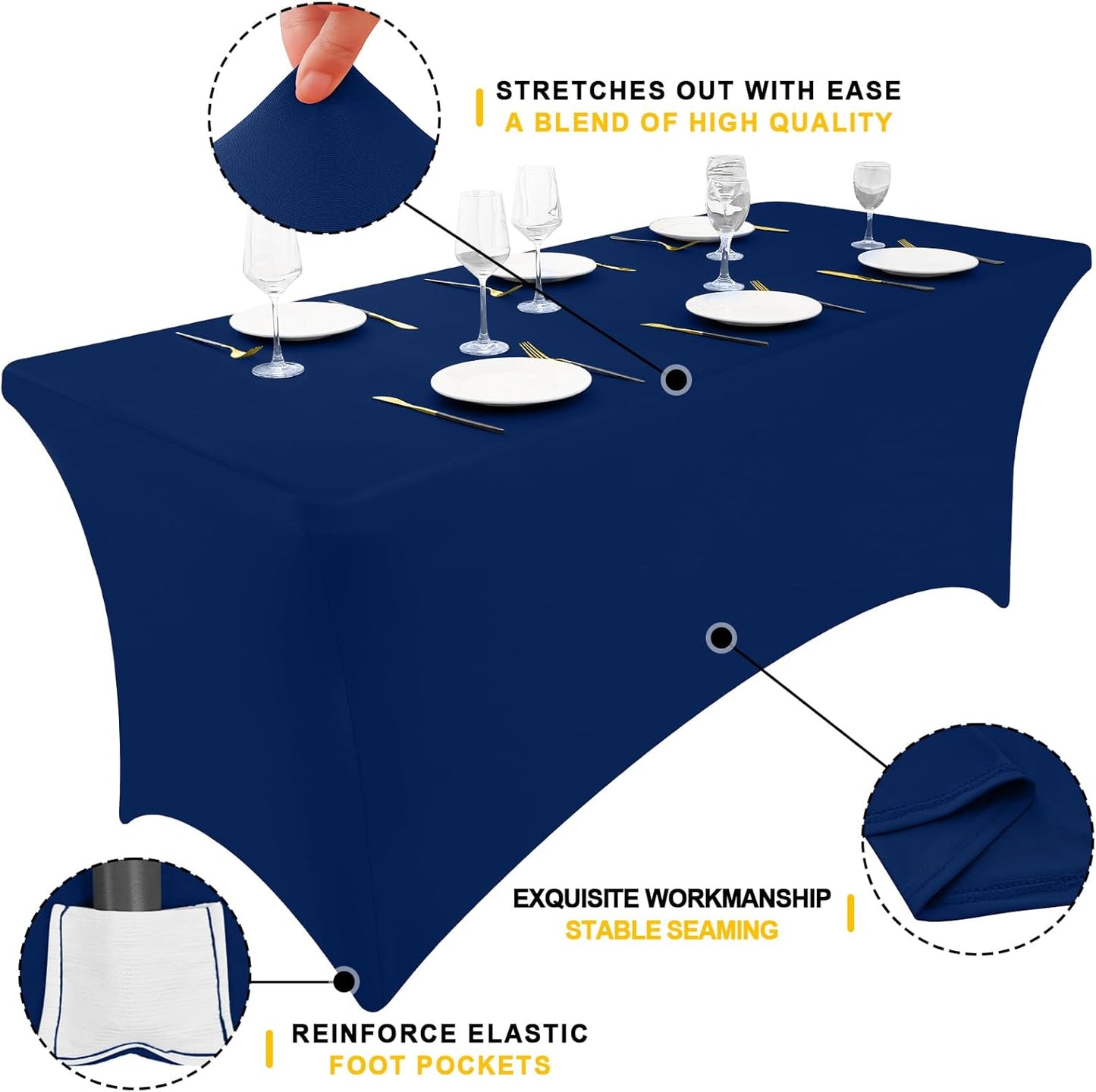 Elastic | Fitted | Stretch | Tablecloths for Rectangle Tables- Outdoor | Wedding | Banquet | Parties