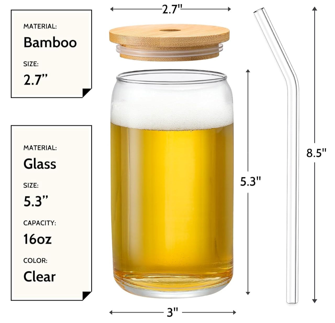 16oz Libby Glass with Lid and Straw