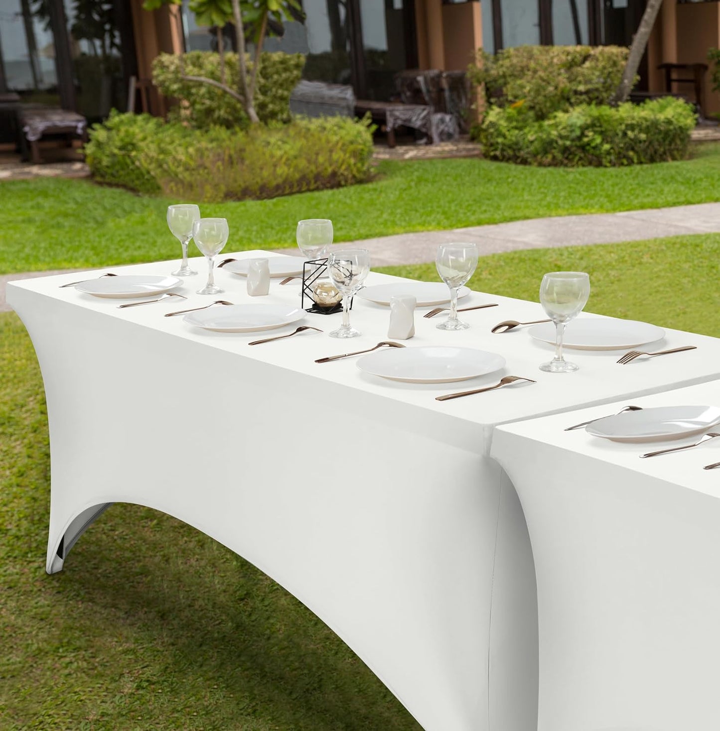 Elastic | Fitted | Stretch | Tablecloths for Rectangle Tables- Outdoor | Wedding | Banquet | Parties