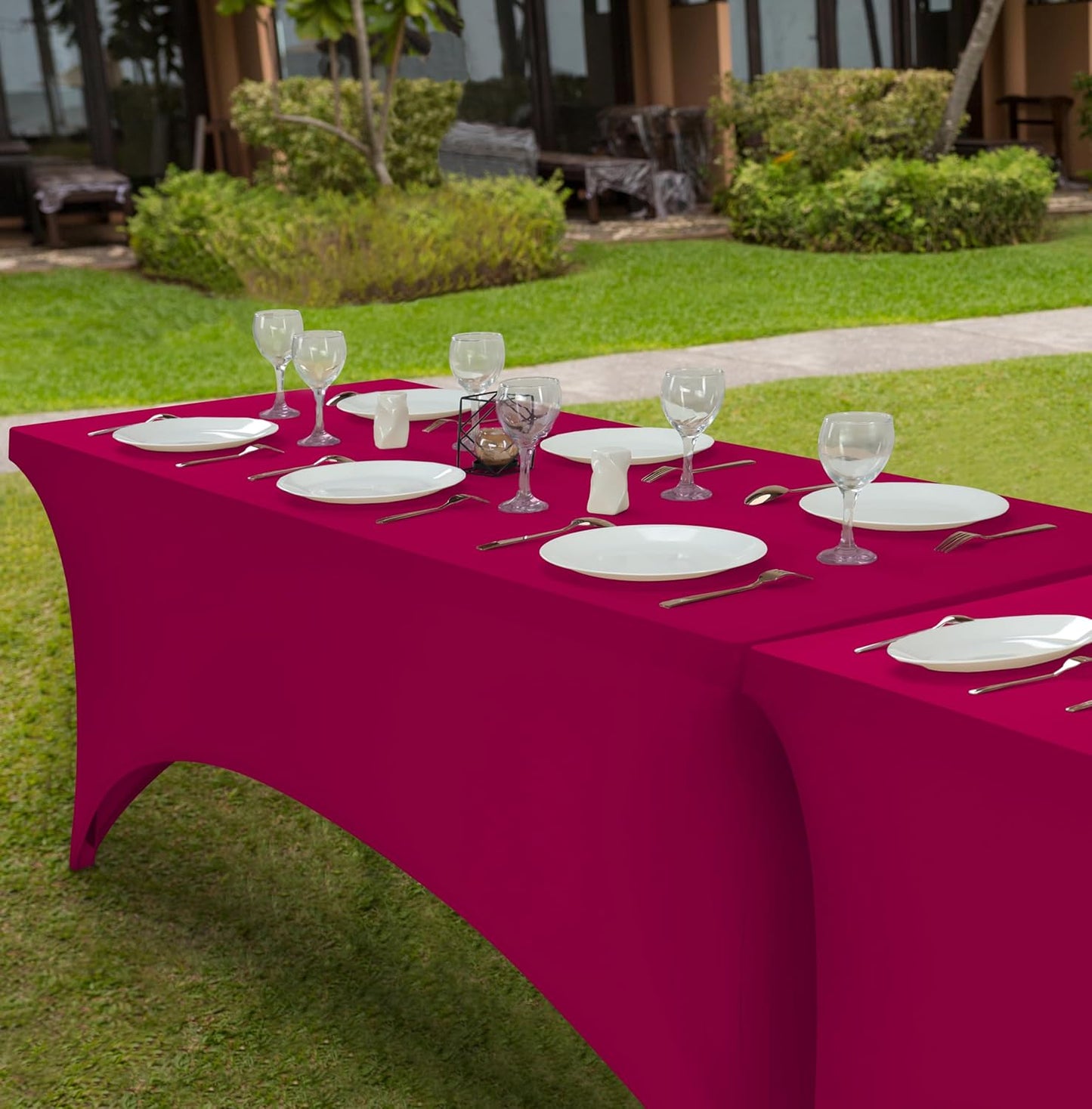 Elastic | Fitted | Stretch | Tablecloths for Rectangle Tables- Outdoor | Wedding | Banquet | Parties