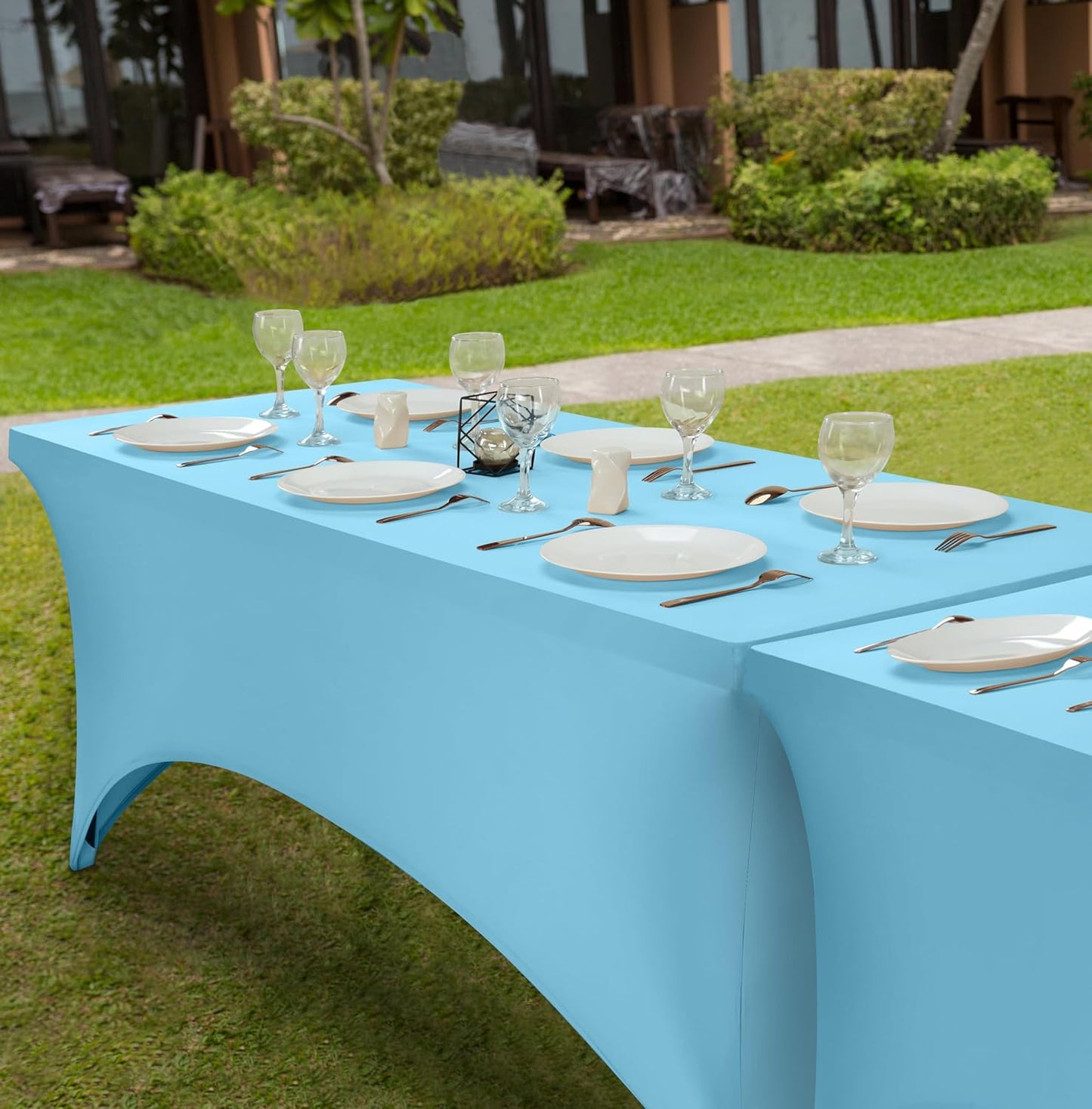 Elastic | Fitted | Stretch | Tablecloths for Rectangle Tables- Outdoor | Wedding | Banquet | Parties