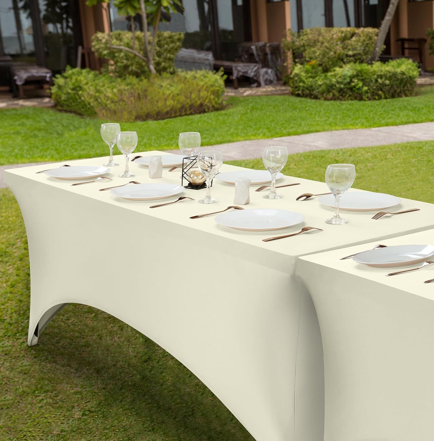 Elastic | Fitted | Stretch | Tablecloths for Rectangle Tables- Outdoor | Wedding | Banquet | Parties