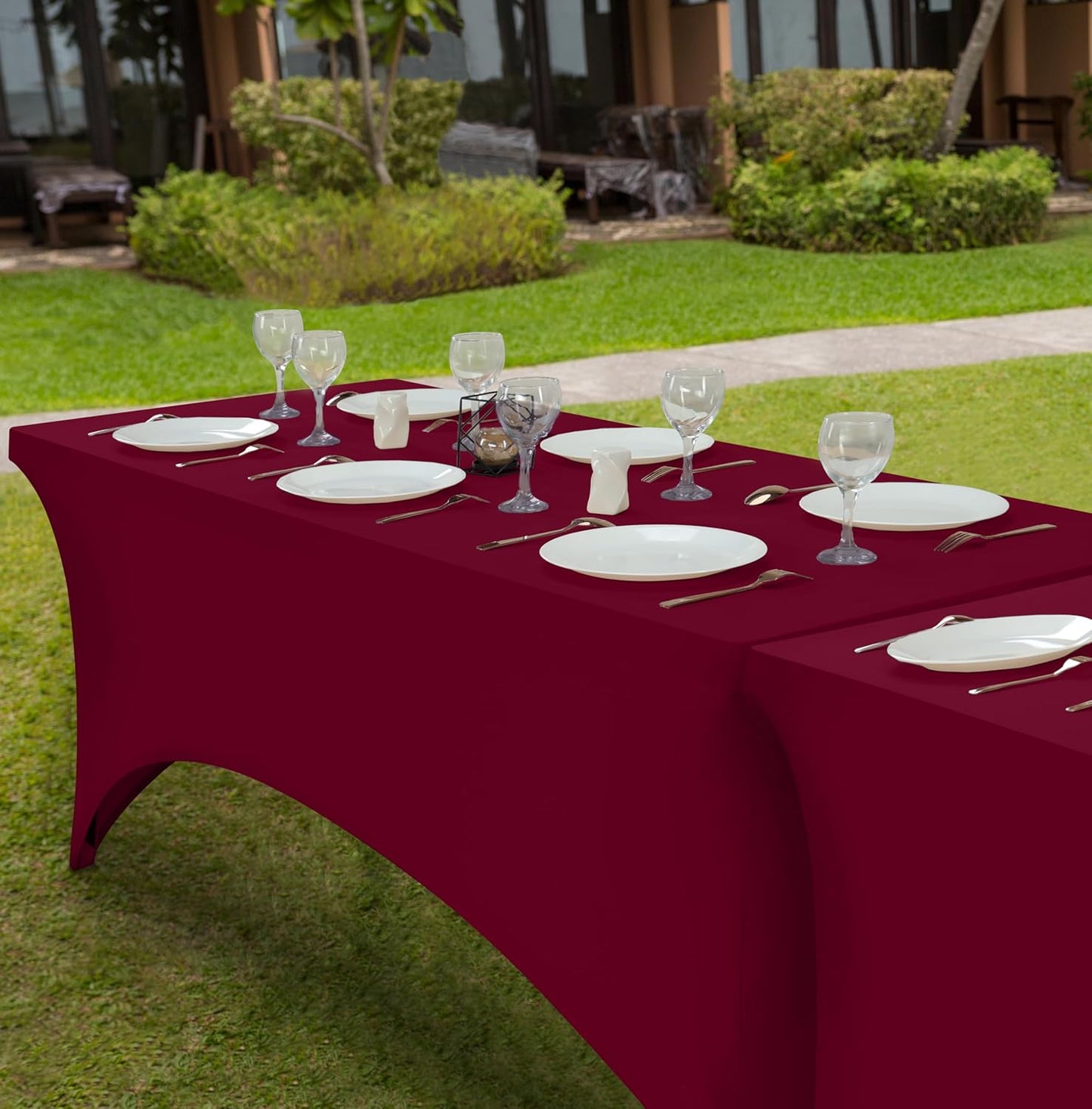 Elastic | Fitted | Stretch | Tablecloths for Rectangle Tables- Outdoor | Wedding | Banquet | Parties