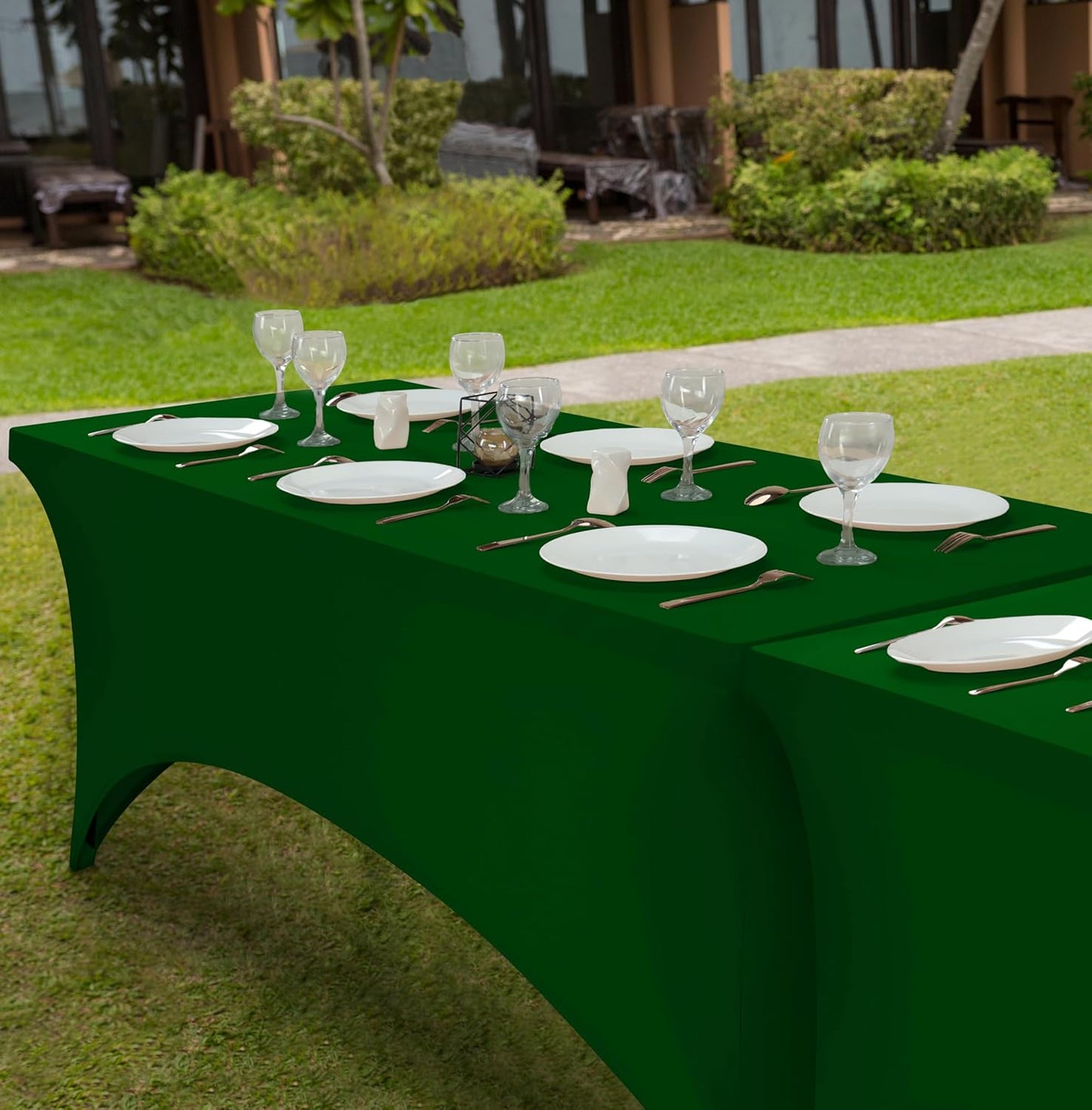 Elastic | Fitted | Stretch | Tablecloths for Rectangle Tables- Outdoor | Wedding | Banquet | Parties