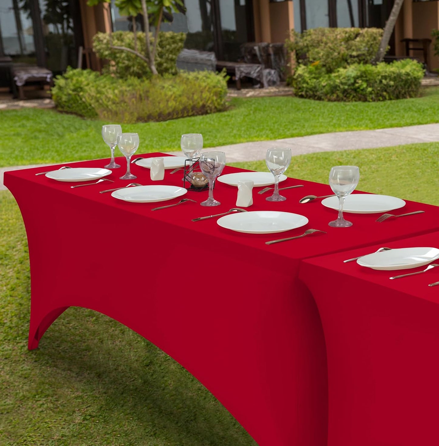 Elastic | Fitted | Stretch | Tablecloths for Rectangle Tables- Outdoor | Wedding | Banquet | Parties