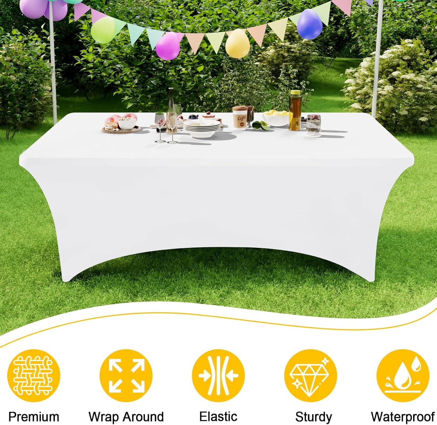 Elastic | Fitted | Stretch | Tablecloths for Rectangle Tables- Outdoor | Wedding | Banquet | Parties