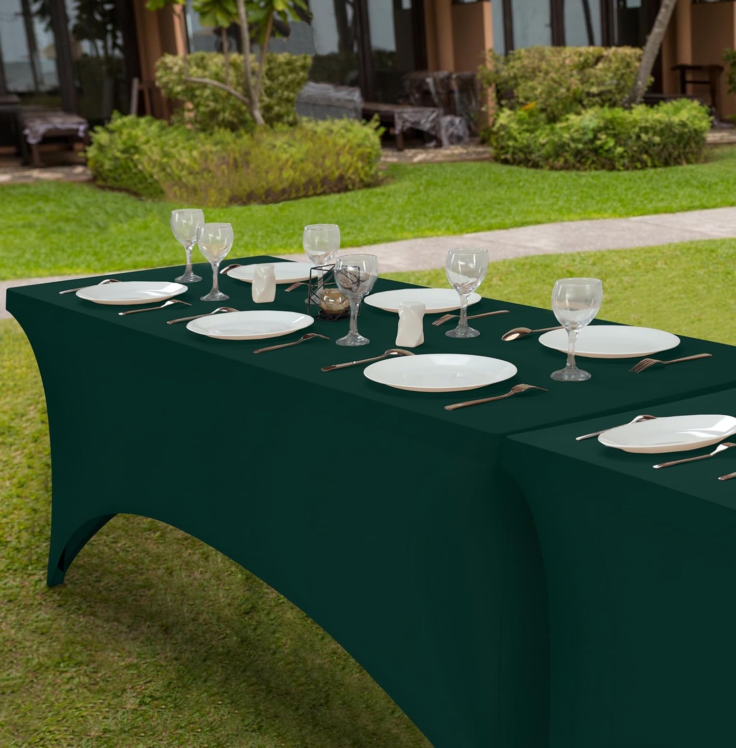 Elastic | Fitted | Stretch | Tablecloths for Rectangle Tables- Outdoor | Wedding | Banquet | Parties