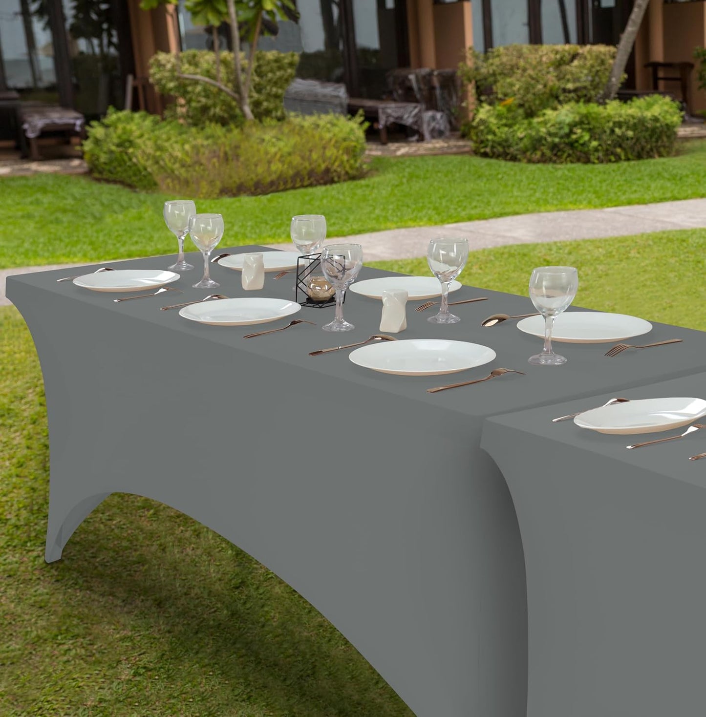 Elastic | Fitted | Stretch | Tablecloths for Rectangle Tables- Outdoor | Wedding | Banquet | Parties