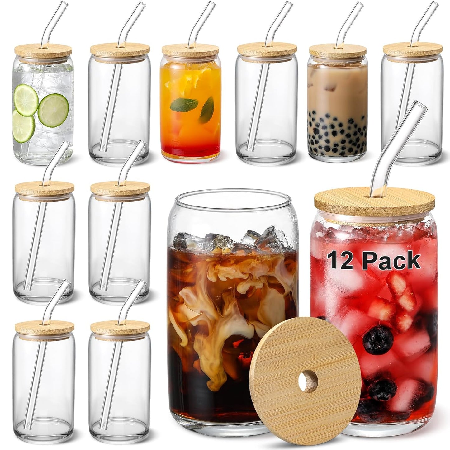 16oz Libby Glass with Lid and Straw