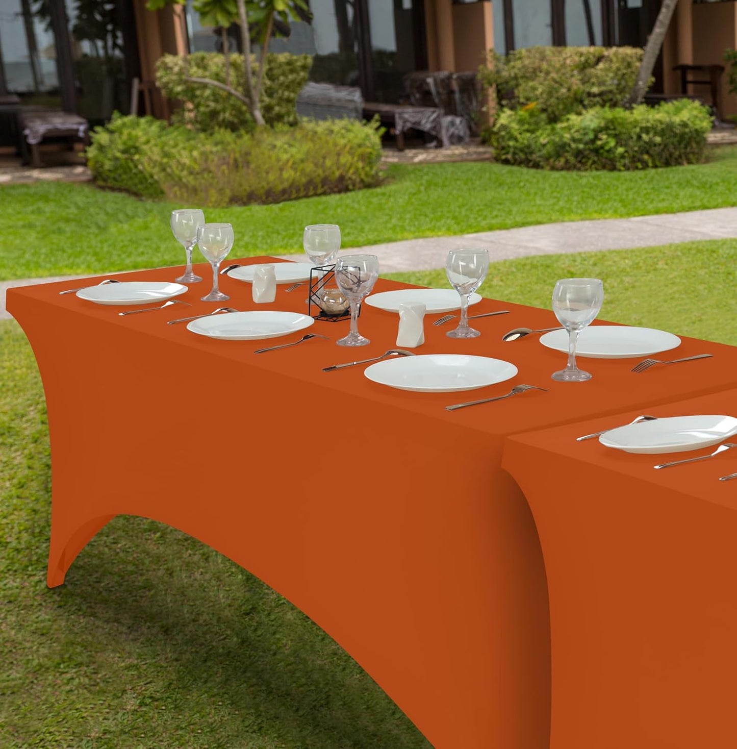 Elastic | Fitted | Stretch | Tablecloths for Rectangle Tables- Outdoor | Wedding | Banquet | Parties