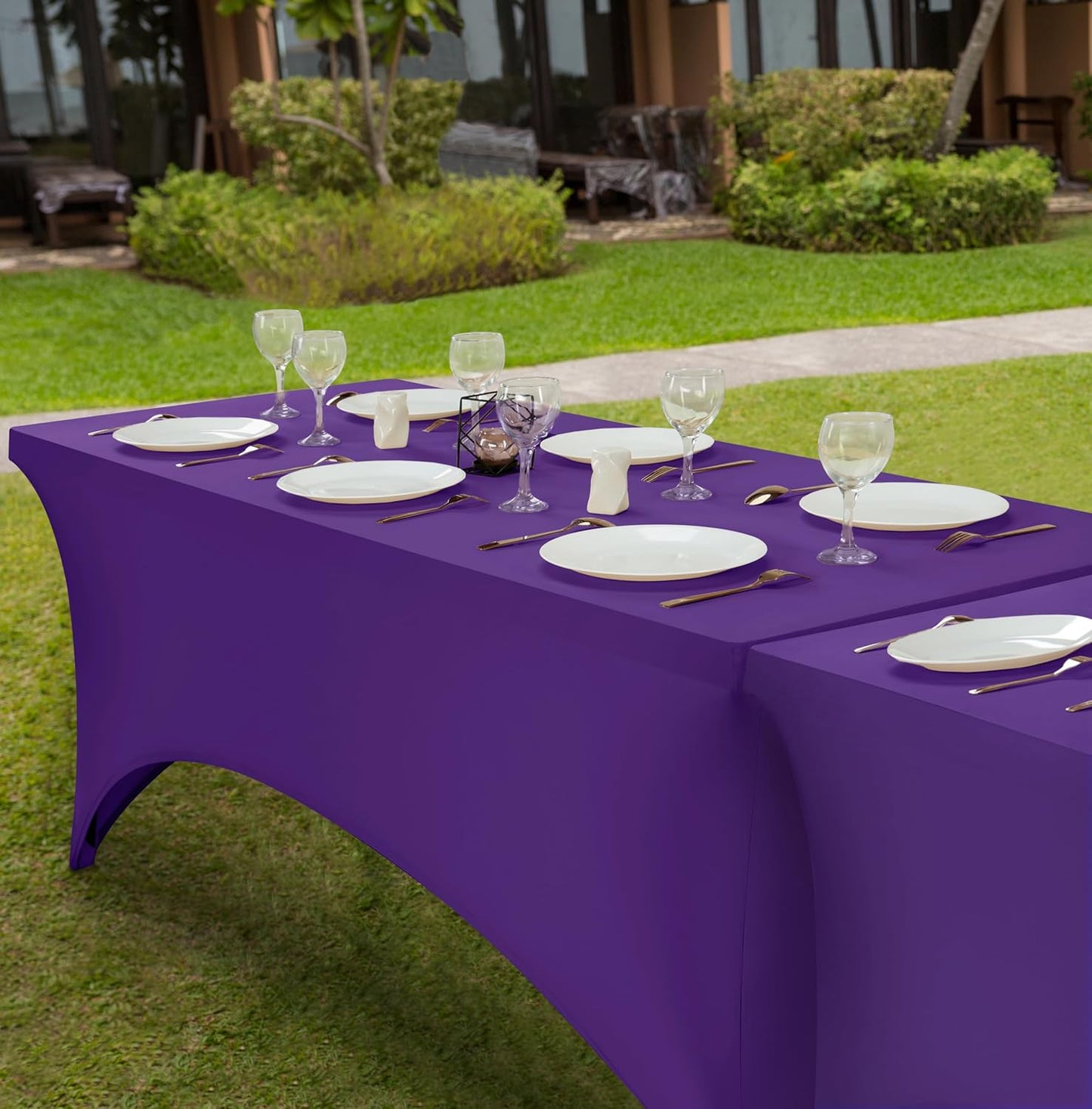 Elastic | Fitted | Stretch | Tablecloths for Rectangle Tables- Outdoor | Wedding | Banquet | Parties