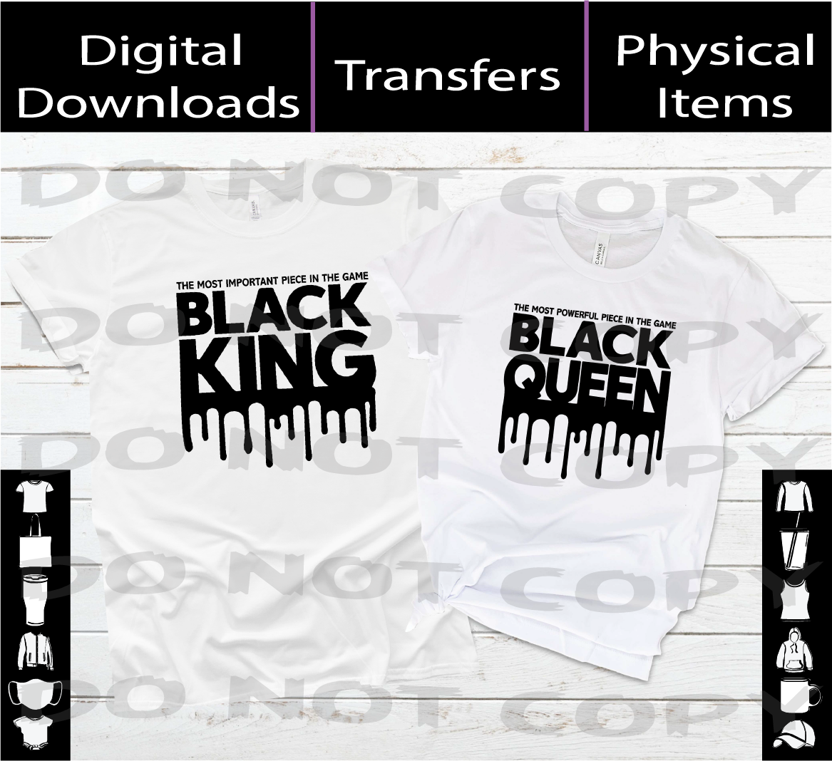 Black King & Black Queen - Couple SVG | PNG | Mockups Digital Download