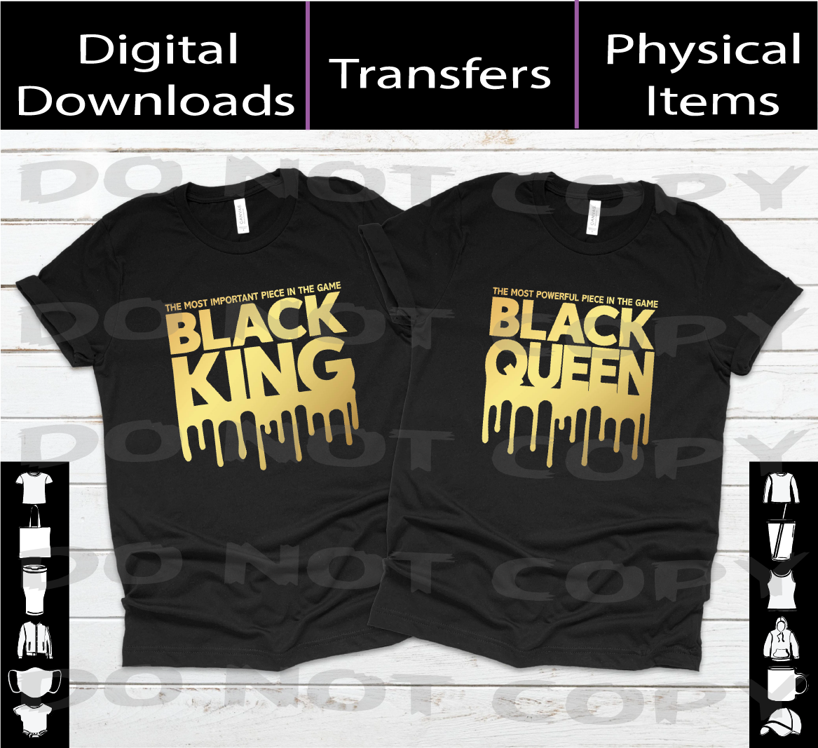 Black King & Black Queen - Couple SVG | PNG | Mockups Digital Download