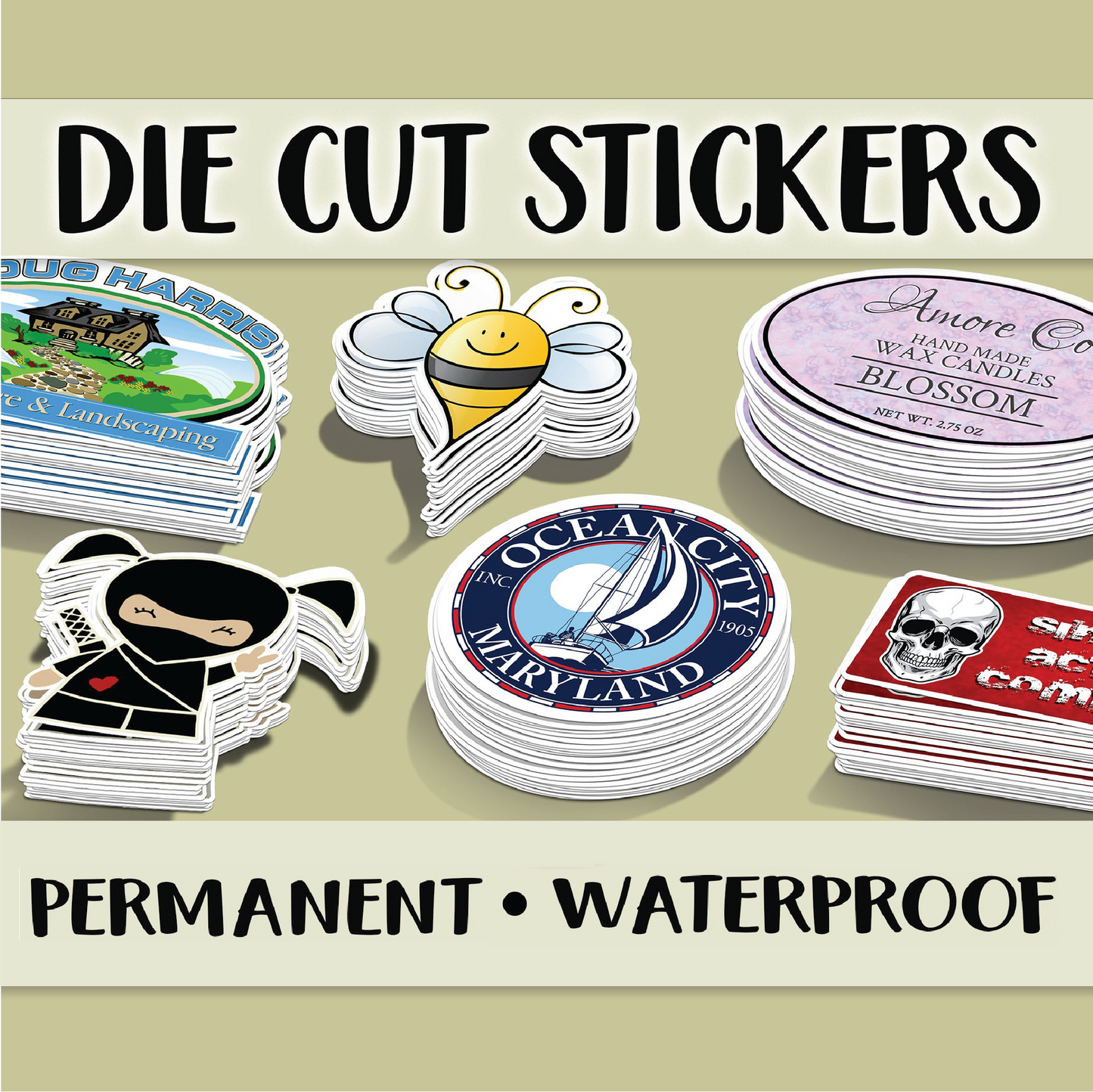Custom Die Cut Stickers | Premium Vinyl Waterproof Stickers | Gloss or Matte Finish. We cut to any Shape.