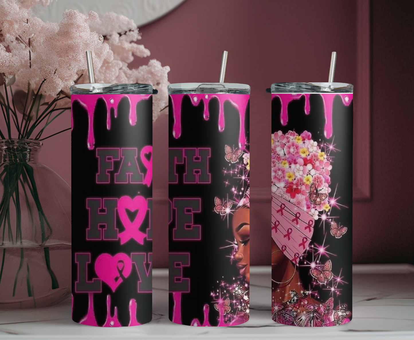 Faith Love Hope Cancer - Tumbler Wraps
