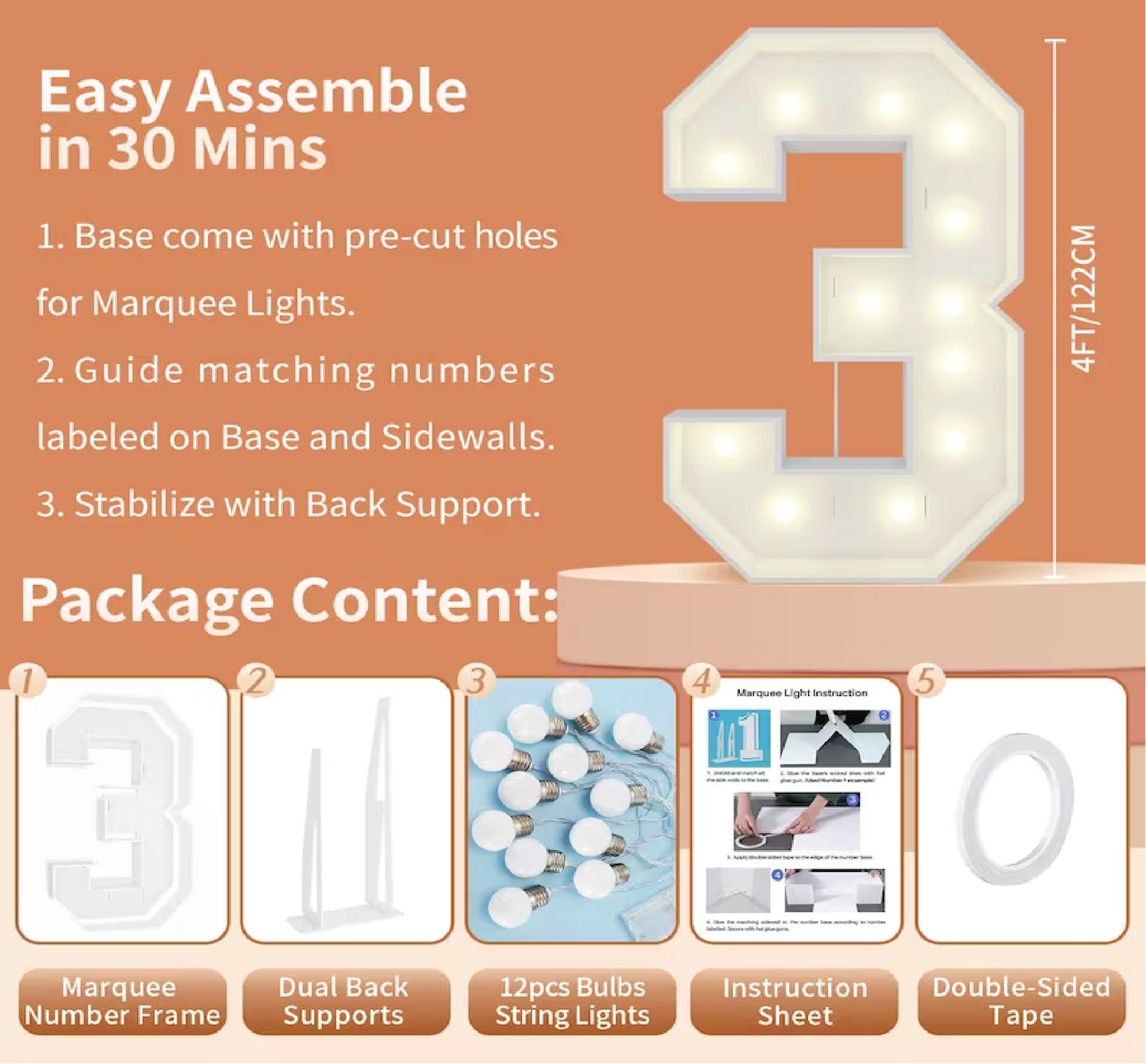 Marquee Numbers (0-9), Big Light Up Numbers, Pre-cut, Large Numbers, Anniversary Birthday Wedding Event Decorations