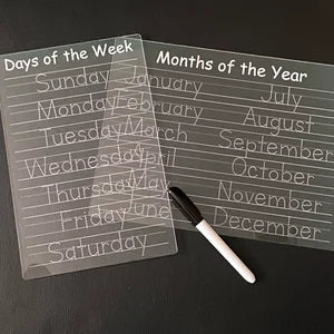 Reusable Tracing Dry Erase Boards - Regular Font | Cursive Font | Numbers | Shapes | Tie My Shoe | Time Clock | All About Me | Custom Names | Months Of The Year | Days Of The Week