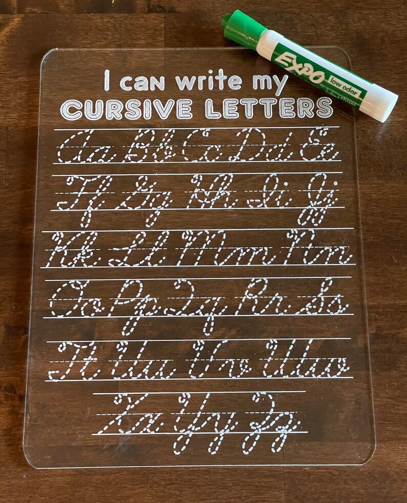 Reusable Tracing Dry Erase Boards - Regular Font | Cursive Font | Numbers | Shapes | Tie My Shoe | Time Clock | All About Me | Custom Names | Months Of The Year | Days Of The Week