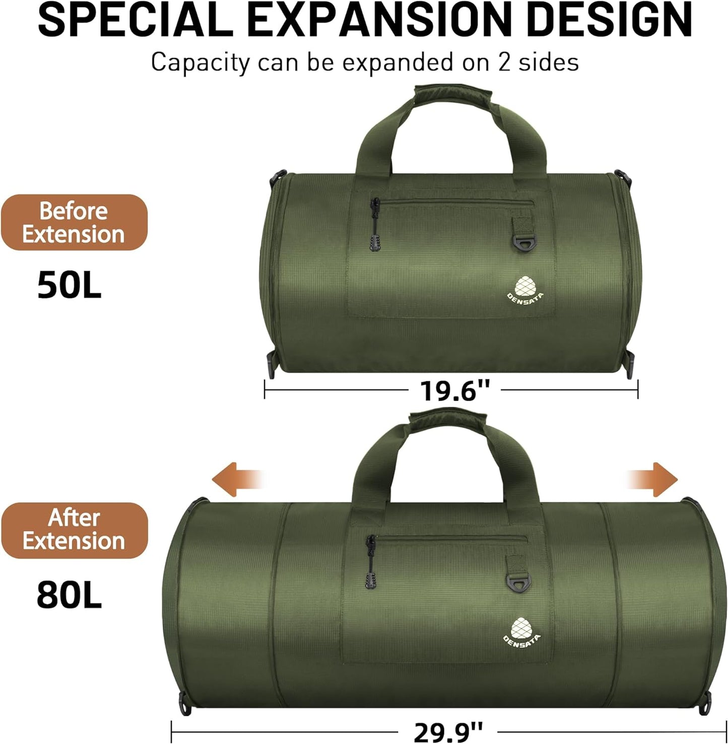 Customizable Travel Duffle Bag | 80L Sports Gym Bag | Expandable Duffle Backpack | Overnight Bag | Carry on Bag