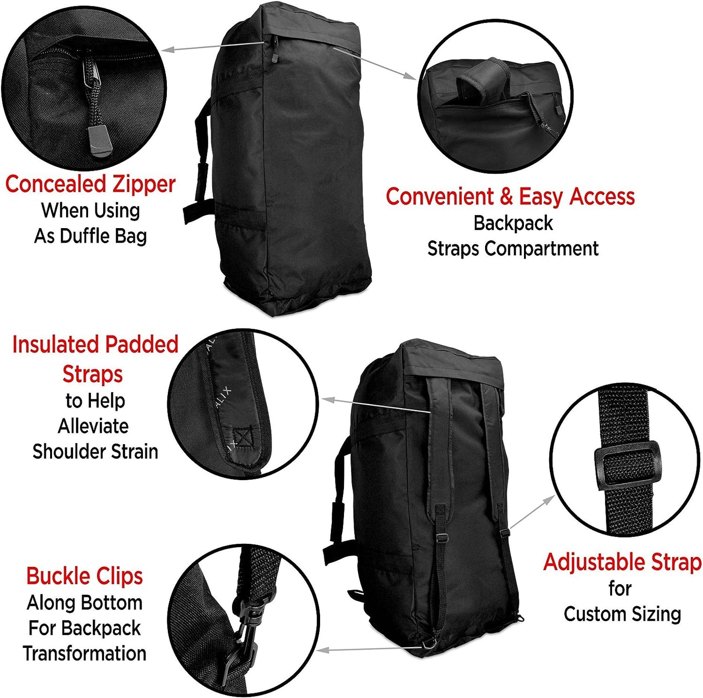 Customizable Extra Large Duffle Bag Outdoors Sports Duffel Bag (Turns Into Backpack)