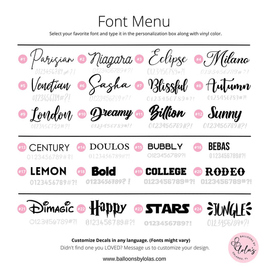 DIY Custom Logo or Name Decal for Balloons , options for all sizes, decal/vinyl only, birthday party, bridal, wedding, gift for her him