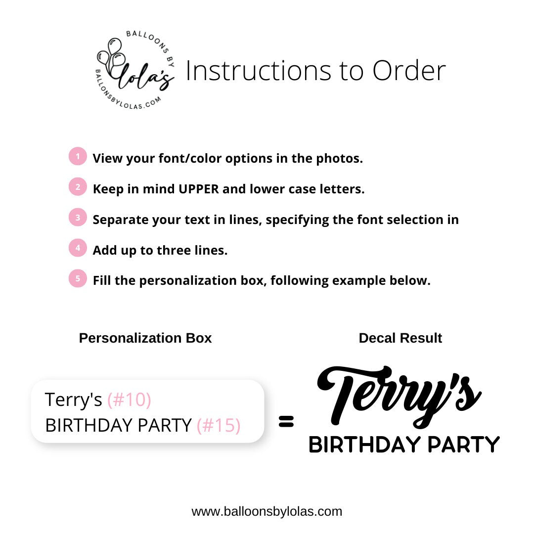 DIY Custom Logo or Name Decal for Balloons , options for all sizes, decal/vinyl only, birthday party, bridal, wedding, gift for her him