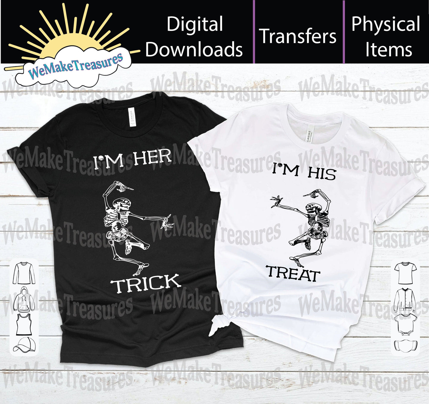 Trick and Treat Skeleton Couple SVG + PNG + Mockup Digital Download A Treasured Design LLC