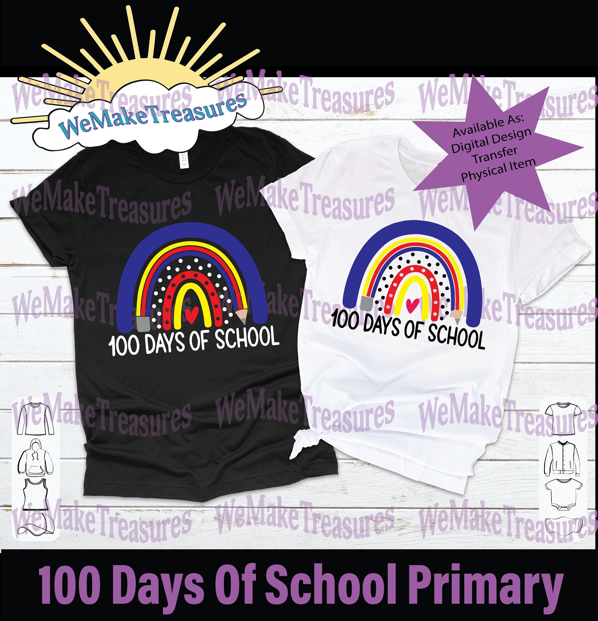 100 days primary rainbow - SVG | PNG | Mockup Digital Download A Treasured Design LLC
