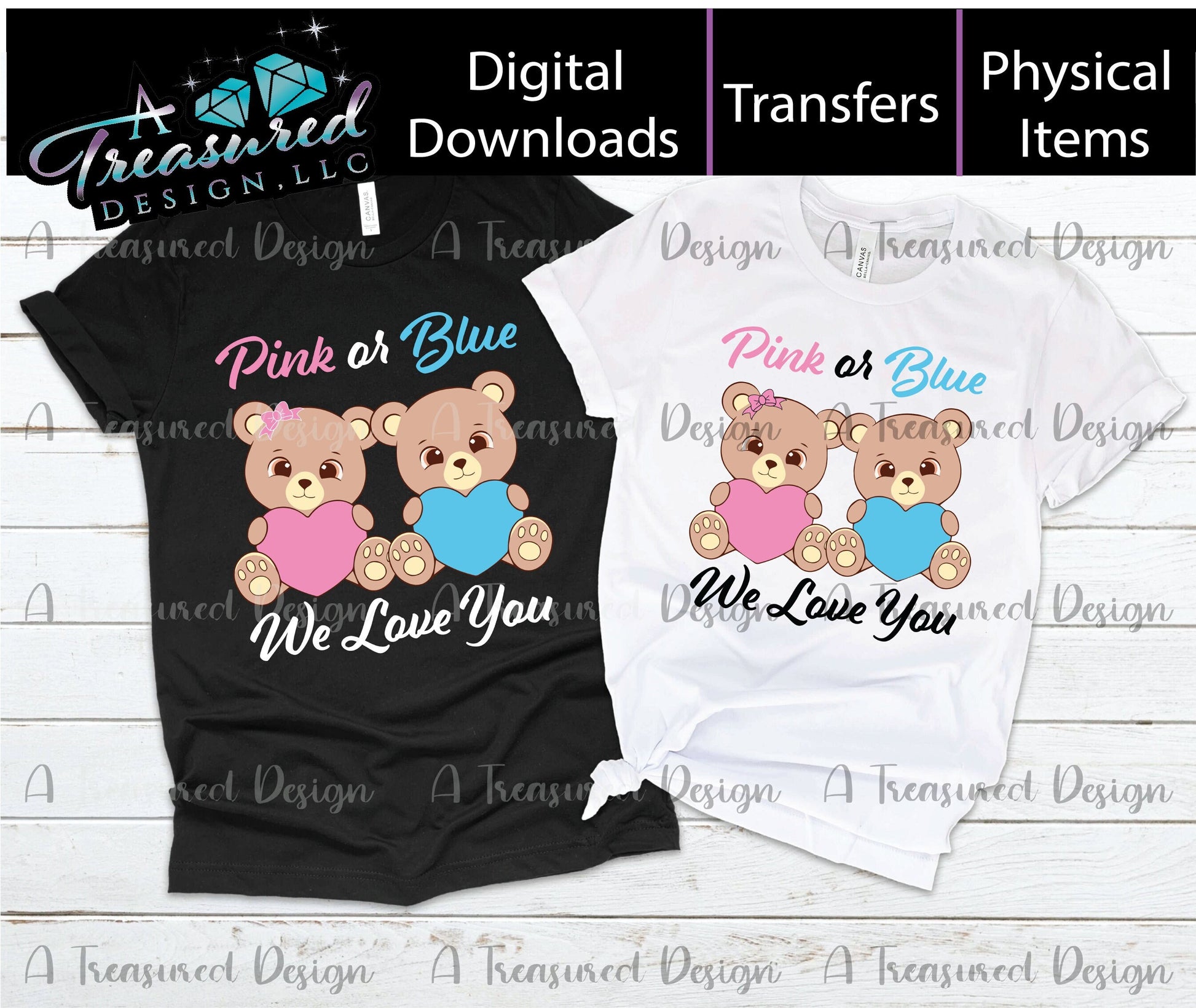 Pink or Blue Bears - SVG/PNG/Mockup Digital Download A Treasured Design LLC