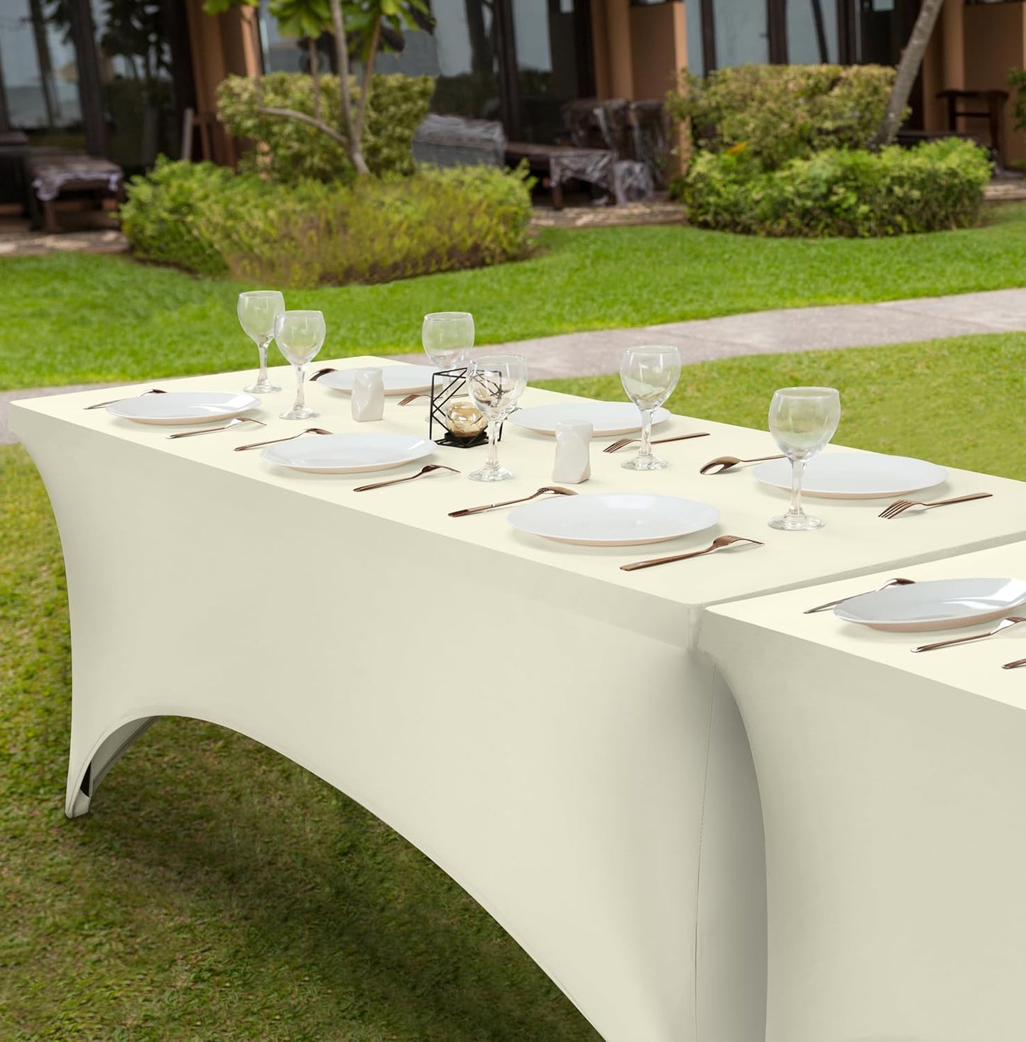 Elastic | Fitted | Stretch | Tablecloths for Rectangle Tables-  Outdoor | Wedding | Banquet | Parties