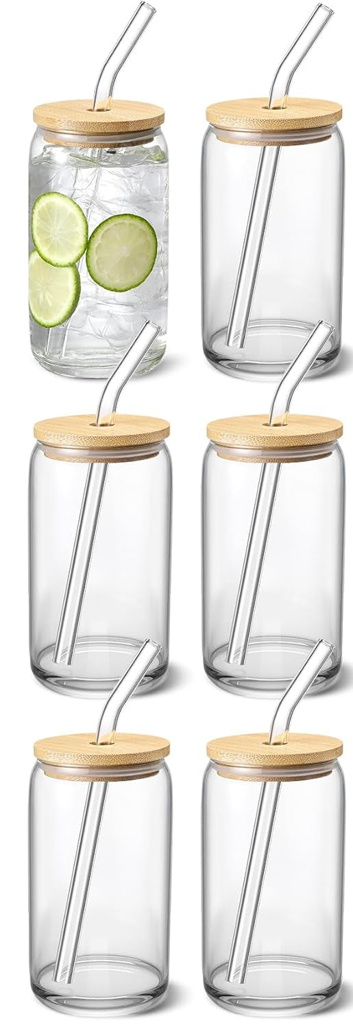 16oz Libby Glass with Lid and Straw