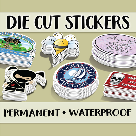 Custom Die Cut Stickers | Premium Vinyl Waterproof Stickers | Gloss or Matte Finish. We cut to any Shape.