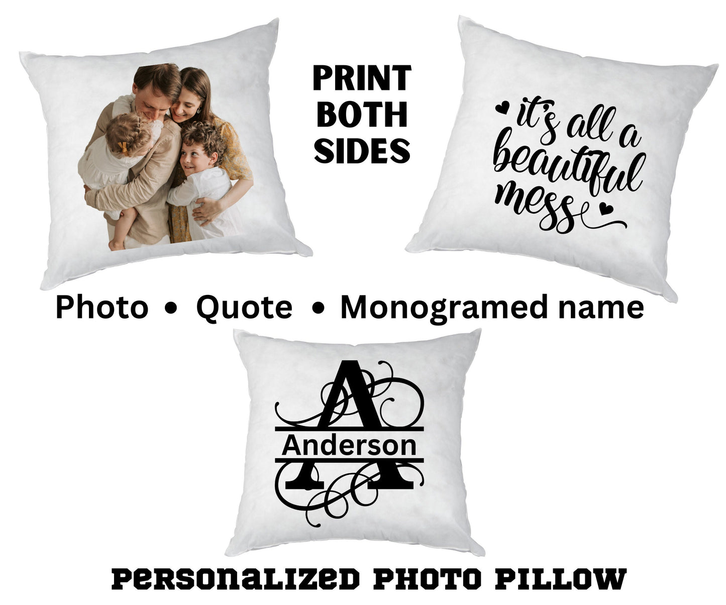 Custom Pillow with Photo, Personalized Pillow Case, Photo Pillowcase, Housewarming Gift, Throw Pillowcase, Anniversary Gift, Canvas, White