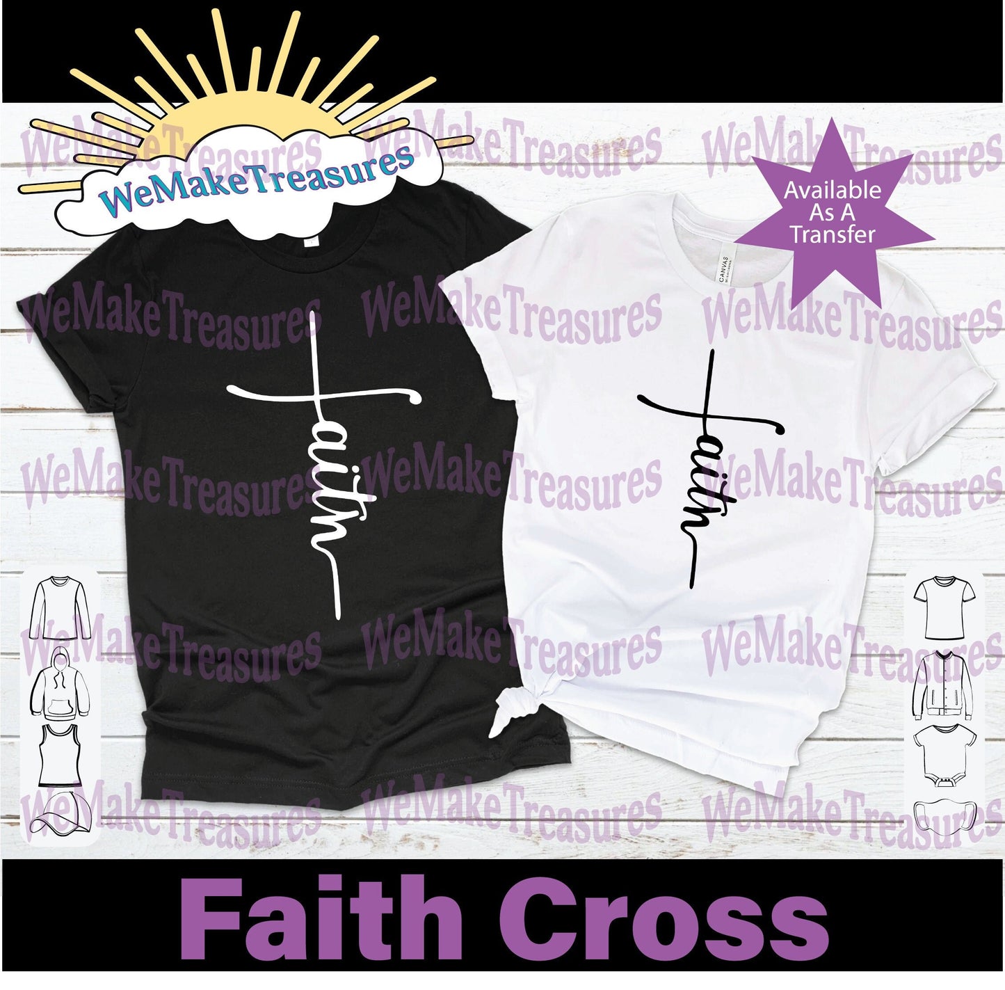 Faith Cross Design- Regular (Sticker) Vinyl, Heat Vinyl, &amp; Rhinestone Transfers