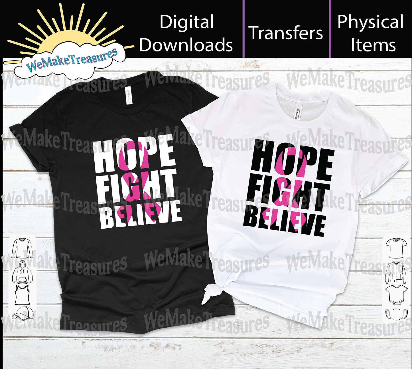 Hope Fight Believe SVG + PNG + Mockup Digital Download A Treasured Design LLC